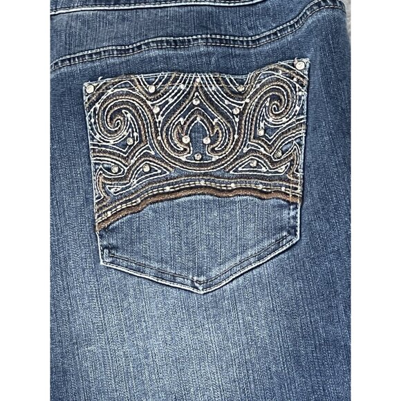 Chico’s So Slimming Women’s Jeans Size 3 Straight Leg Blue Denim Embellished - Picture 1 of 12